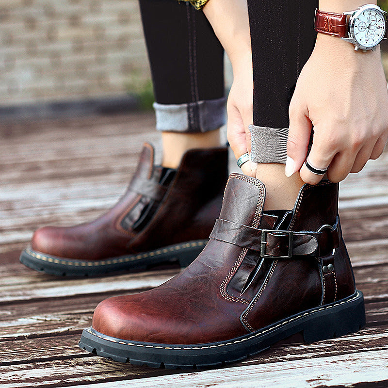 brown mid top martin leather shoes 