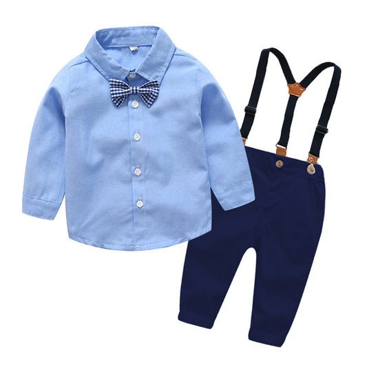 Boys Gentleman Bib Pant Suit Long Sleeve Bow Tie - Merchantsy 