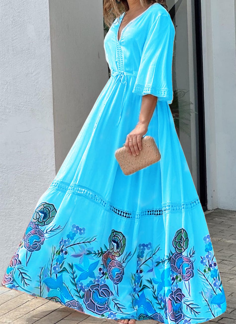 V-neck Long Large Hem Dress