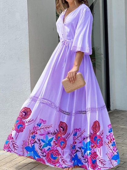 V-neck Long Large Hem Dress
