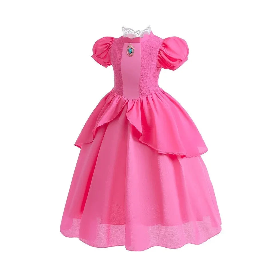 Girls Fancy Peach Cosplay Dress up Princess Game Role Play 4 6 8 10 Yrs Kids Final Level Peach Costume Movie Elegant Party Frock - Merchantsy 