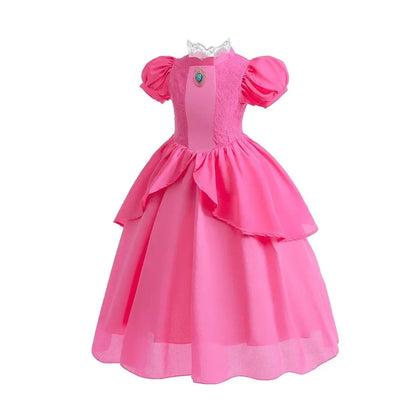 Girls Fancy Peach Cosplay Dress up Princess Game Role Play 4 6 8 10 Yrs Kids Final Level Peach Costume Movie Elegant Party Frock - Merchantsy 