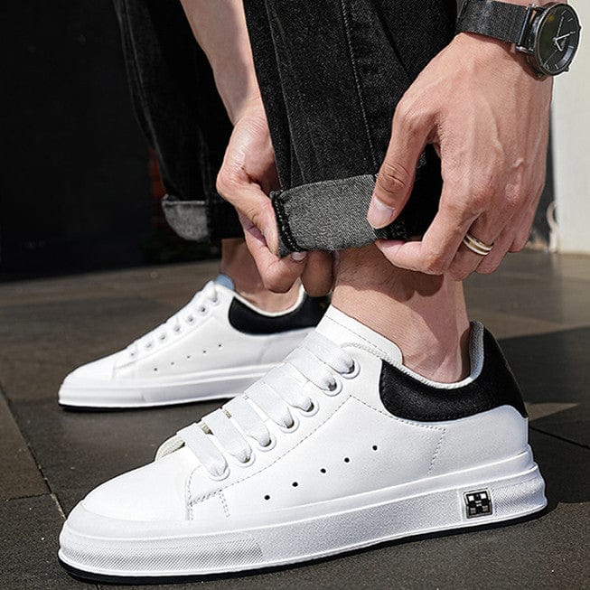 Trendy Men White Leather Soft Bottom Casual Shoes - Merchantsy 