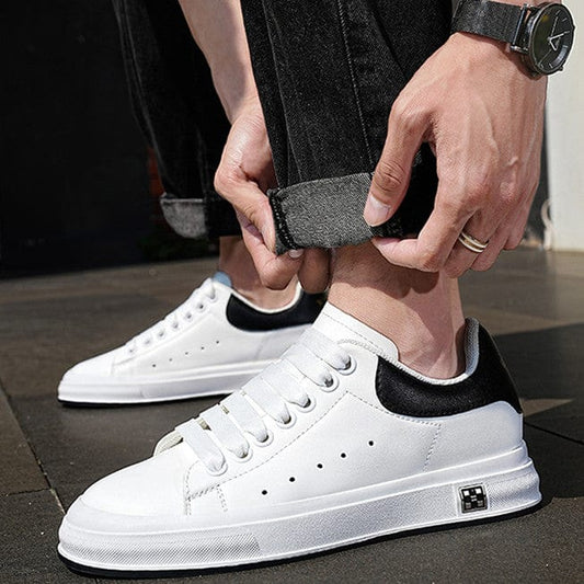 Trendy Men White Leather Soft Bottom Casual Shoes - Merchantsy 