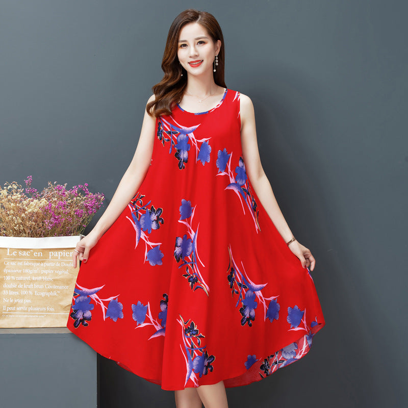 red flower cotton dress 